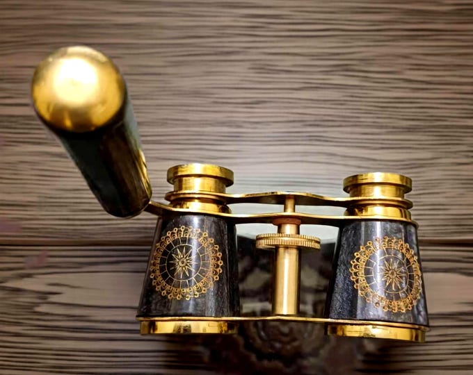 Vintage Brass Opera Glasses: Blue Enamel, Nautical Decor