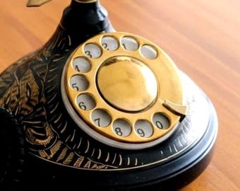 ヴィンテージ真鍮製ロータリーダイヤル電話：アンティークスタイルの
