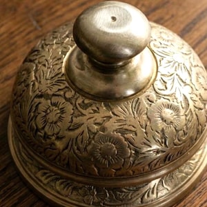 Vintage Brass Hotel Desk Bell: Hand-Engraved Floral Service Bell image 5
