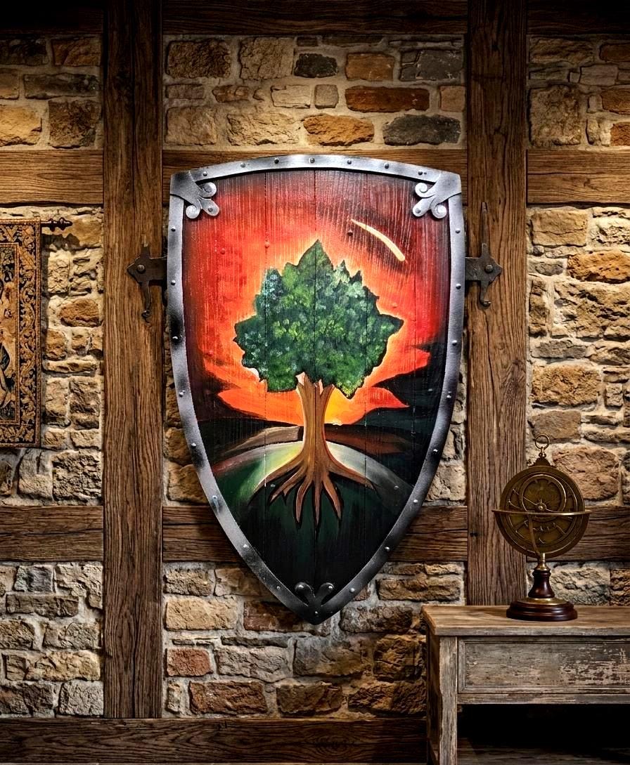 Small Copper Shield Tree Hedge Knight Shield – Tree & Star Sigil Medieval Wall Decor (28x18) - Etsy