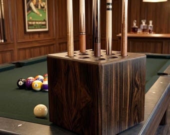 Wooden Pool Cue Holder Rack, 9 Slot Billiard Cue Stand, Rustic Game Room Decor