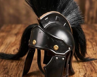 Handmade Steel Roman Centurion Helmet with Black Plume – LARP Cosplay Armor