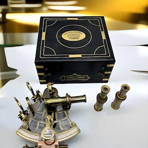 Vintage messing nautische sextant met houten kist maritiem navigatie-instrument antieke marine sextant replica collectible nautisch cadeau