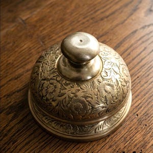 Vintage Brass Hotel Desk Bell: Hand-Engraved Floral Service Bell image 2
