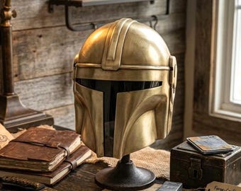 Elmo da guerriero fantascientifico vintage in bronzo, maschera cosplay in acciaio, decorazione da cacciatore di taglie