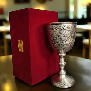 Handcrafted Silver-Plated Goblet in Velvet Gift Box | Antique Style Wine Chalice | Ornate Engraved Cup | Collectible Home Décor & Gift