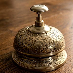 Vintage Brass Hotel Desk Bell: Hand-Engraved Floral Service Bell image 6