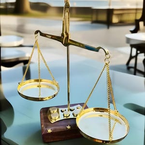 Antique Brass Apothecary Balance Scale  Vintage Decorative Weighing Scale with 7 Weights Classic Collectible