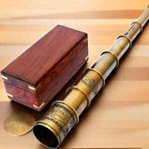 Vintage messing telescoop met houten kist | Nautische piratenkijker | Maritiem verzamelcadeau