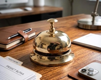 Vintage Solid Brass Service Bell, Polished Desk Call Bell, 4-Inch Decorative Accent