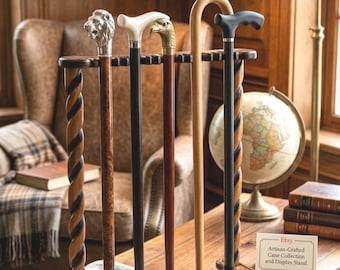 Hand-Carved Wooden Cane Holder Stand – Rustic Umbrella Rack, Twisted Wood Display Organizer