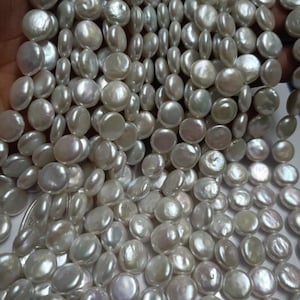 11-12 mm AAA High Luster Natural White Round Flat Coin Freshwater Pearl Beads-Genuine Freshwater Coin Pearls Beads-Perfect For Jewelry