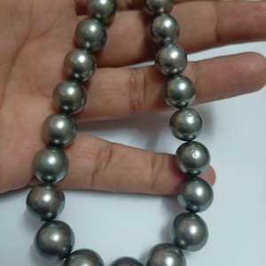16"10.5-13 mm Grey Color Tahitian Pearl Necklace,AAA Luster,Genuine South Sea Tahitian Pearl,Perfect For Jewelry.