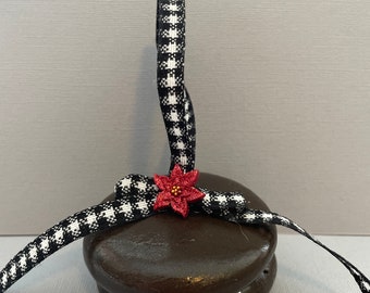 Maine Whoopie Pie Ornament, pointsettia, buffalo check ribbon