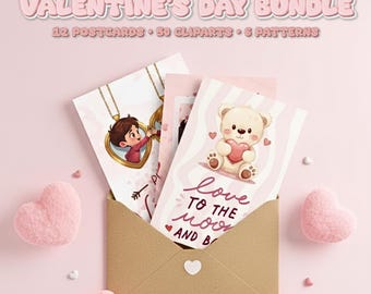 Valentine's Day Postcard Clipart Bundle: Love Theme (PDF+PNG)