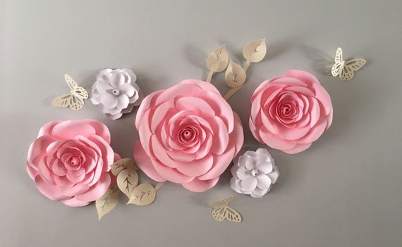 5 piece large paper flower backdrop nursery paper flower wall decor nursery decor pink and white flower backdrop roses and magnolia etsy paper flower backdrop