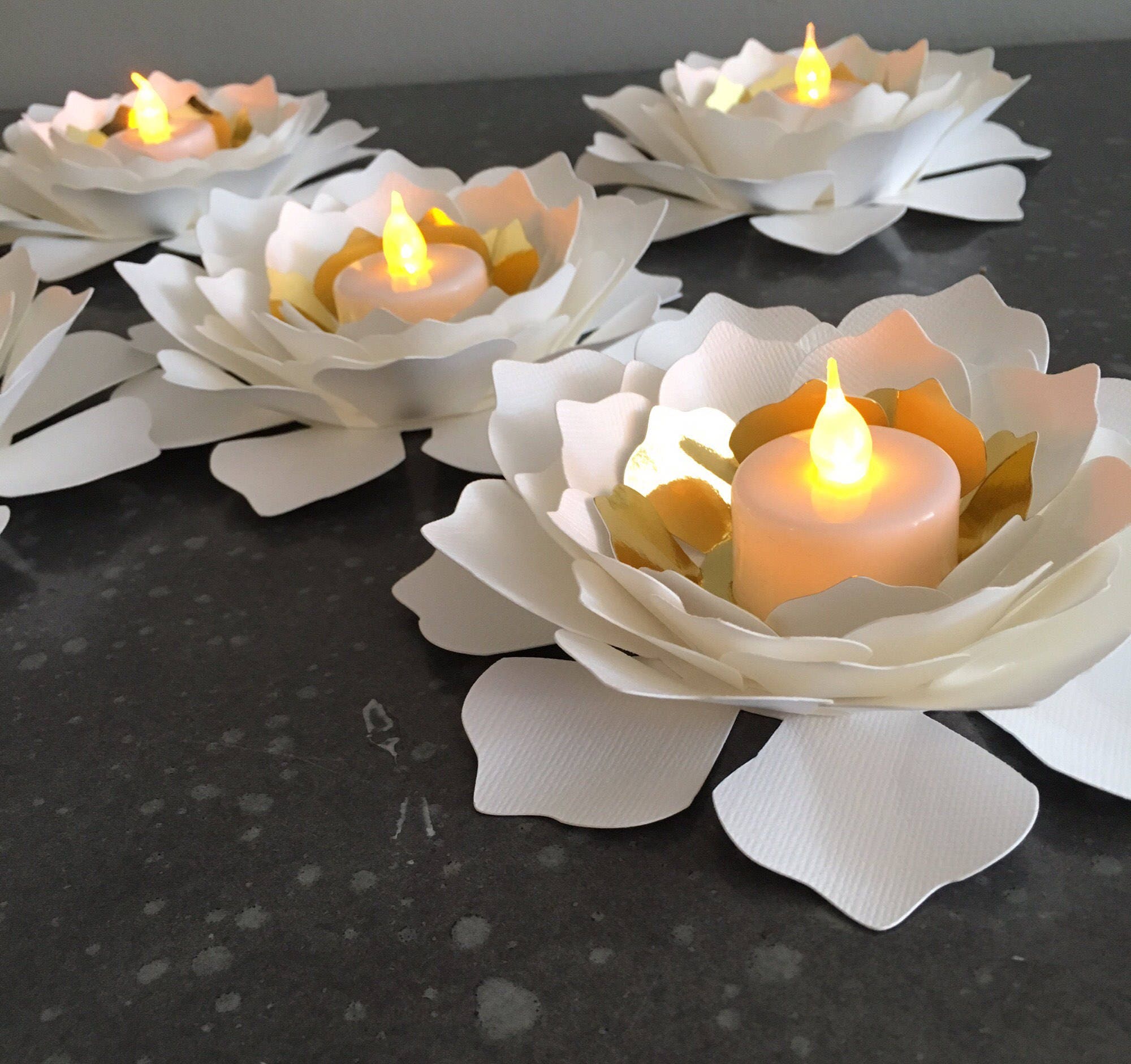 5 Flower LED candle holder/ Wedding Decorations/ centerpiece/ Etsy