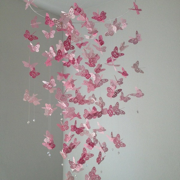 Vlinder mobile, Monarchvlinders kroonluchter Mobile-perfect roze, meisje kamer mobiele, kwekerij mobiele, baby meisje mobiel, foto prop