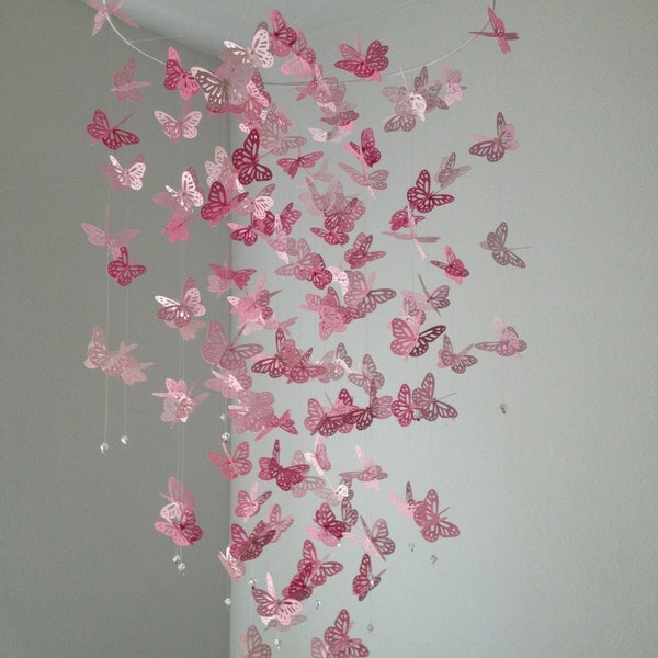 Butterfly mobile, Monarch Butterfly Chandelier   Mobile -Perfectly Pink, girl room mobile, nursery mobile, baby girl mobile, photo prop