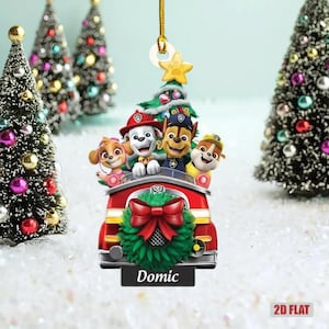 Adorno navideño personalizado de perros patrulla 2025, Adorno navideño personalizado de perros patrulla, Adorno navideño de patrulla, Adorno personalizado con nombre para niño