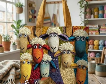 Lustige Schaf Niedliche Quilt Einkaufstasche, Bunte Schaf Illustration, Süßes Tier Liebhaber Geschenk, Geschenk für Sie