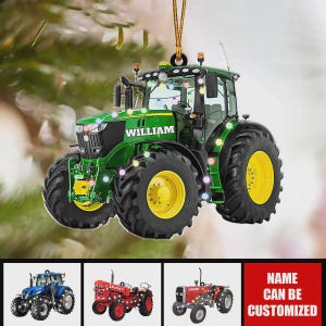 Farmer Tractor With Christmas Lights Personalized Ornament – Custom Farm Truck Acrylic Decoration Gift for Farmers and Tractor Lovers