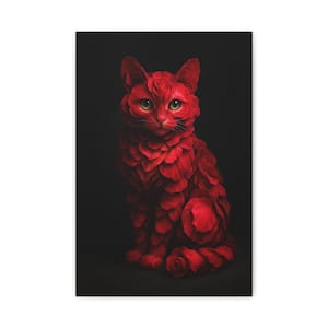 Vibrant Cat Art Canvas Print, Red Cat Wall Art, Floral Cat Decor, Modern Pet Art, Gift for Cat Lovers