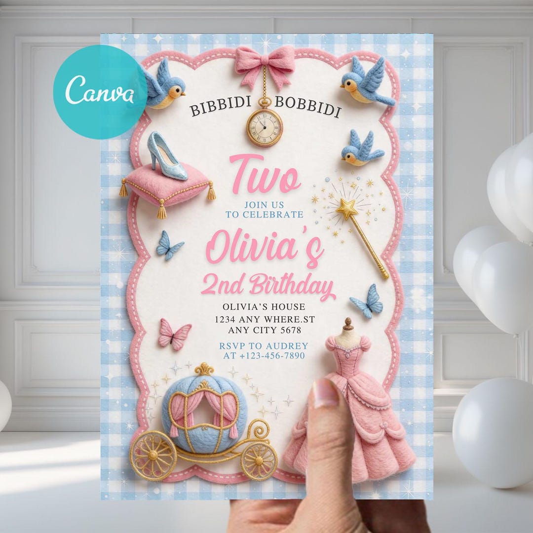 Bippity Boppity Two Birthday Invitation, Princess Fairytale Baby Shower ...