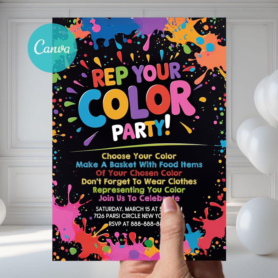 Color Splash Birthday Invitation Canva Template Editable Kids Party ...
