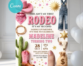 Dit is niet mijn eerste rodeo verjaardagsuitnodiging, cowgirl tweede rodeo verjaardagsuitnodiging, 2e rodeo uitnodiging, meisje 2e verjaardag uitnodigen R1