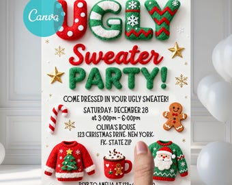 Editable Ugly Sweater Party Invite, Elfed Up Ugly Sweater Party Invitation, Ugly Sweater Christmas Party Invitation, Instant Download Canva