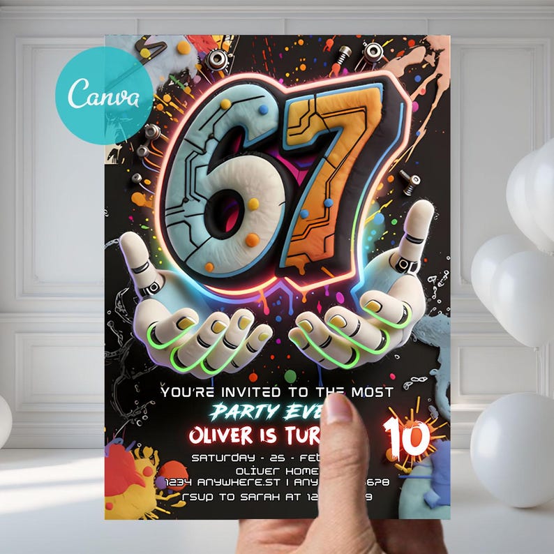 Bruh you in invite,Bruh 6-7,Graffiti 6-7,6 7 Birthday Invite,6-7 Meme Invitation,bruh birthday invite,Street art party,7th Birthday,viral meme,gen alpha birthday,Six Seven Party,Now I'm 7,Six to Seven