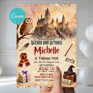 Magical School Wizard Birthday Invitation Magical Birthday Party Invite Printable Wizards Witches Birthday Party Invite Editable Canva WW52
