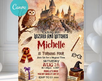 Magical School Wizard Birthday Invitation Magical Birthday Party Invite Printable Wizards Witches Birthday Party Invite Editable Canva WW52