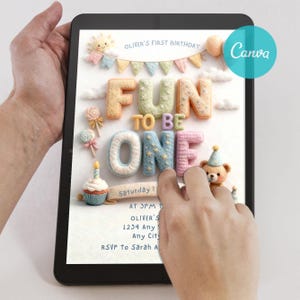 Fun to Be One,What Fun it is,Green Gingham,Colorful First,primary colors,fun to be one,colorful invitation,It's fun to be one,Primary bright color,Free Canva invite,Groovy design,Confetti simple,Colorful colors,