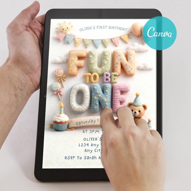 Fun to Be One,What Fun it is,Green Gingham,Colorful First,primary colors,fun to be one,colorful invitation,It's fun to be one,Primary bright color,Free Canva invite,Groovy design,Confetti simple,Colorful colors,