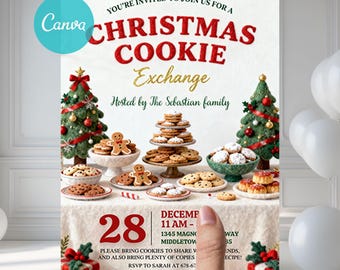 Convite editável para troca de biscoitos de Natal, convite para festa de troca de biscoitos natalinos, download digital instantâneo CC22