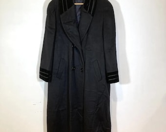 Vintage Super Fina For Alorna Wool Velvet Trim Trenchcoat Size 16 Petite Black