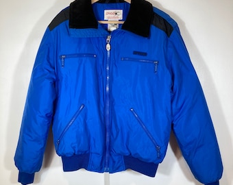 Spyder Men’s Vintage Blue Down Coat Black Corduroy Collar Entrant Fabric