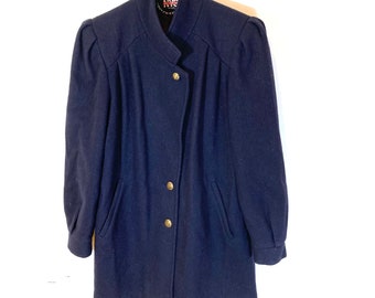 New York Girl Vintage Navy Blue Winter Wool Coat Womens Size Small