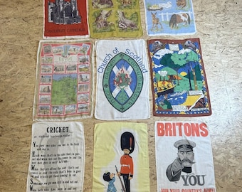 Vintage Lot Of 18 Linen Tea Towels Irish, Scottish, Ulster, Jonelle