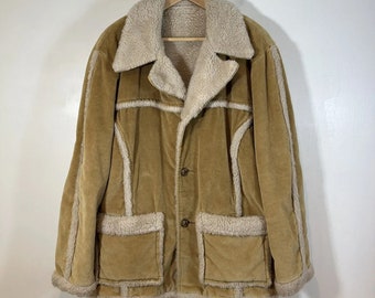 Vintage Men's Corduroy Faux Shearling Rancher Jacket Size Large Button Front