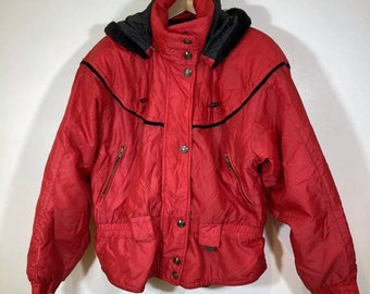 OSSI Skiwear Vintage Women’s Ski Coat Size Medium Red Removeable Hood