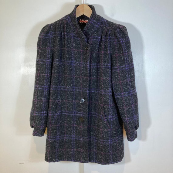 New York Girl Vintage 80s Plaid Wool Coat Size Sm… - image 1