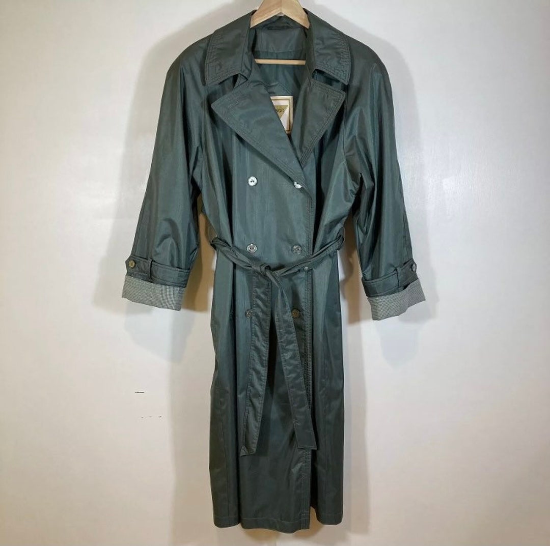 Chiango by Fleet Street Vintage Trench Jacket Size 16 P Green Button up ...