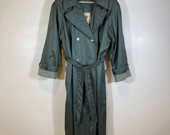 Chiango By Fleet Street Vintage Trench Jacket Size 16 P Green Button Up Belted