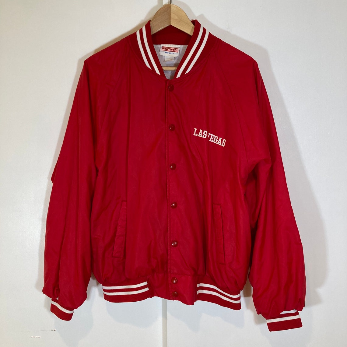 Vintage 90'S Hartwell Nylon Varsity Jacket, Made in USA, Size L, Men's Nylon black type Vintage Second Hand