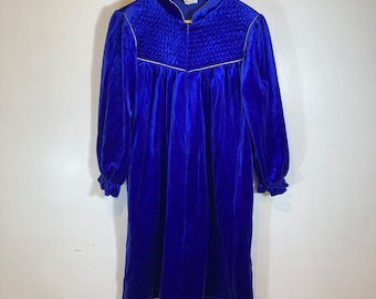 Vintage Appel Blue Velour Robe Size Small Knee Length 3/4 Sleeve