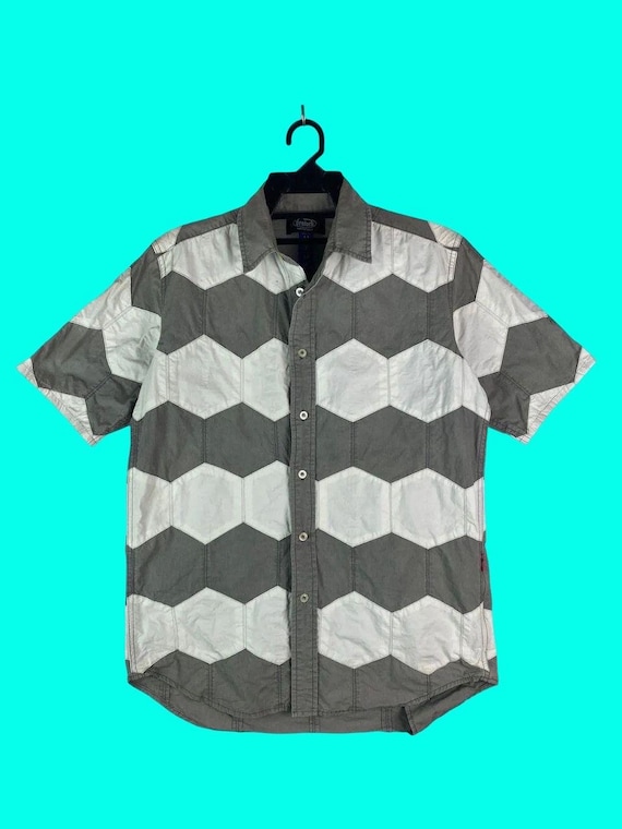 Rare DEVILOCK hexagon patch button down shirts - image 1