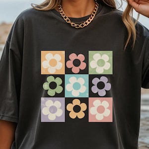 Retro Checkered Flowers Shirt,100% cotton,S-XXXL